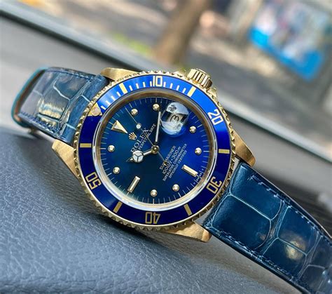 rolex submariner blue on strap|Rolex Submariner suede strap.